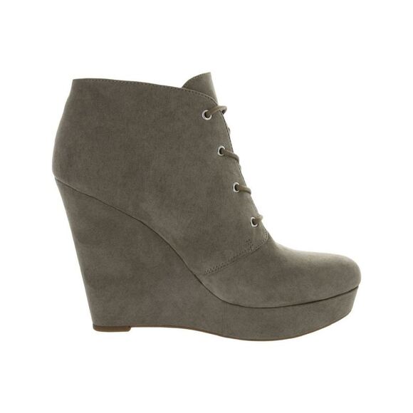 GBG Womens Gray 1" Platform Cushioned Almond Toe Wedge Lace-Up Dress Booties 9.5 - Picture 2 of 3